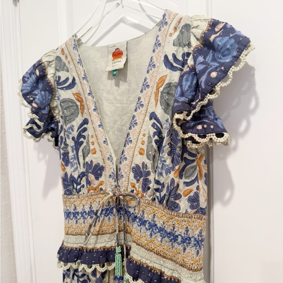 FARM RIO Ocean Tapestry Maxi Dress size XS Flutter Sleeve Floral - Picture 5 of 12